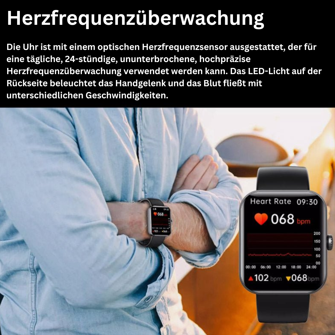 Smartwatch with Glucose, Heart Rate, and Blood Pressure Monitoring – Modern Design with 1.91 Touch Screen