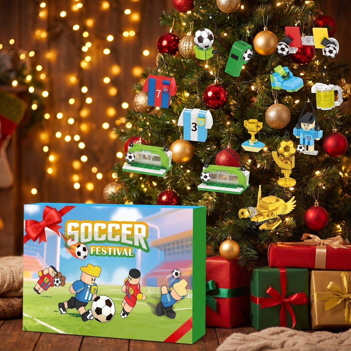 Soccer Advent Calendar for Kids, 600-Piece Brick Builds with Hanging Cords