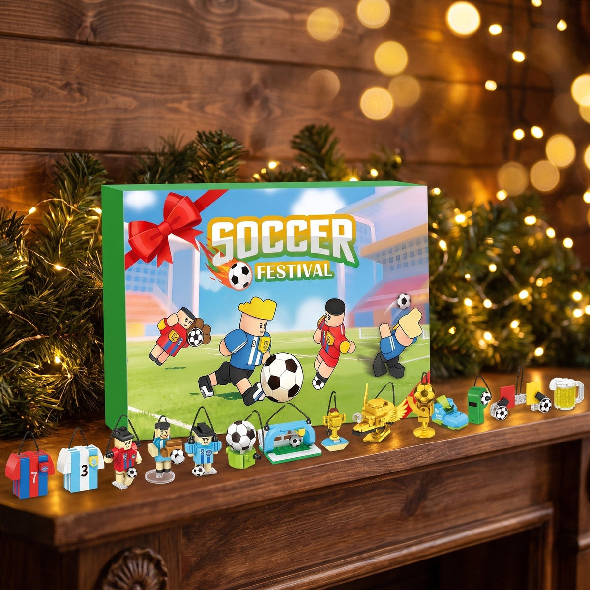 Soccer Advent Calendar for Kids, 600-Piece Brick Builds with Hanging Cords