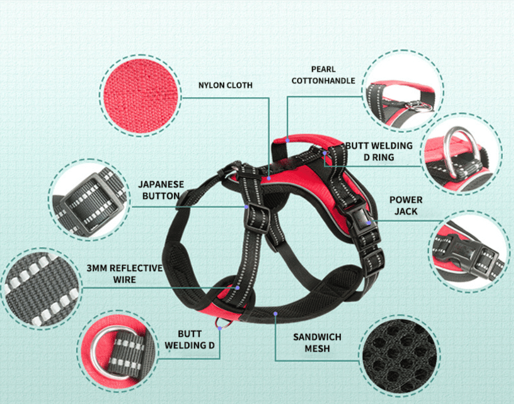 Soft Luxury Dog Harness with Reflectors - Durable & Waterproof - Red, Black or Blue