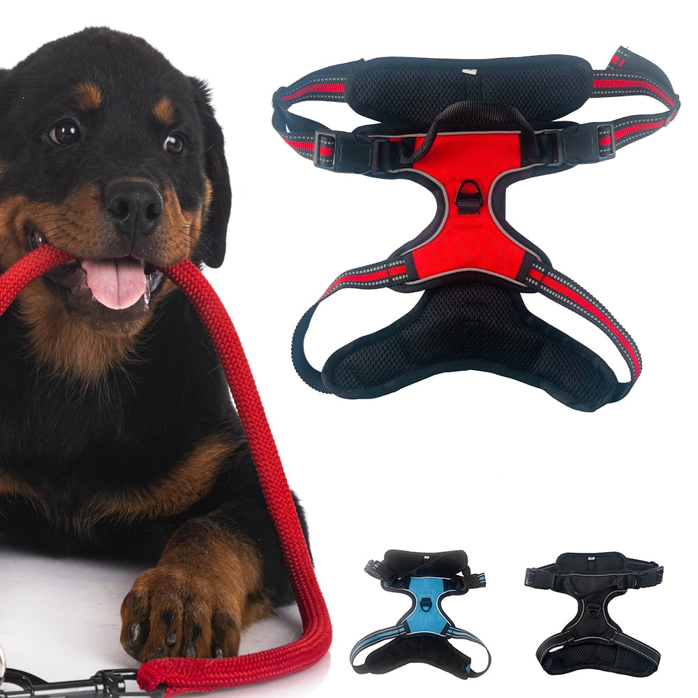 Soft Luxury Dog Harness with Reflectors - Durable & Waterproof - Red, Black or Blue