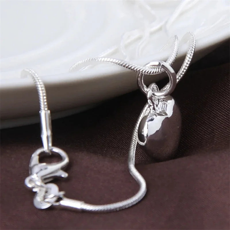 Solid Small Heart Pendant Necklace in 925 Sterling Silver with Snake Chain for Women