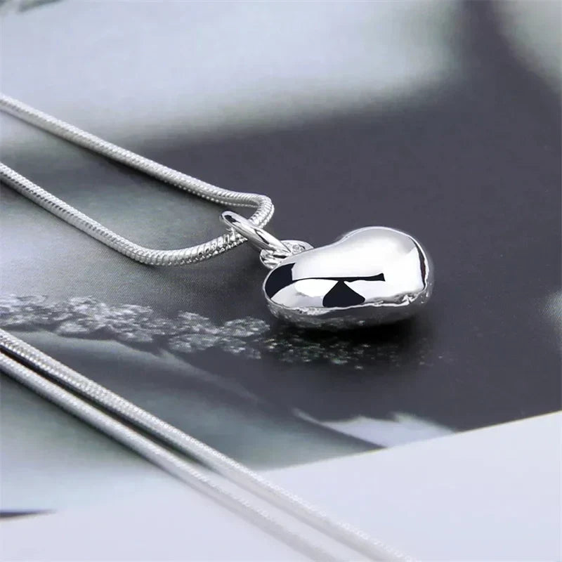Solid Small Heart Pendant Necklace in 925 Sterling Silver with Snake Chain for Women
