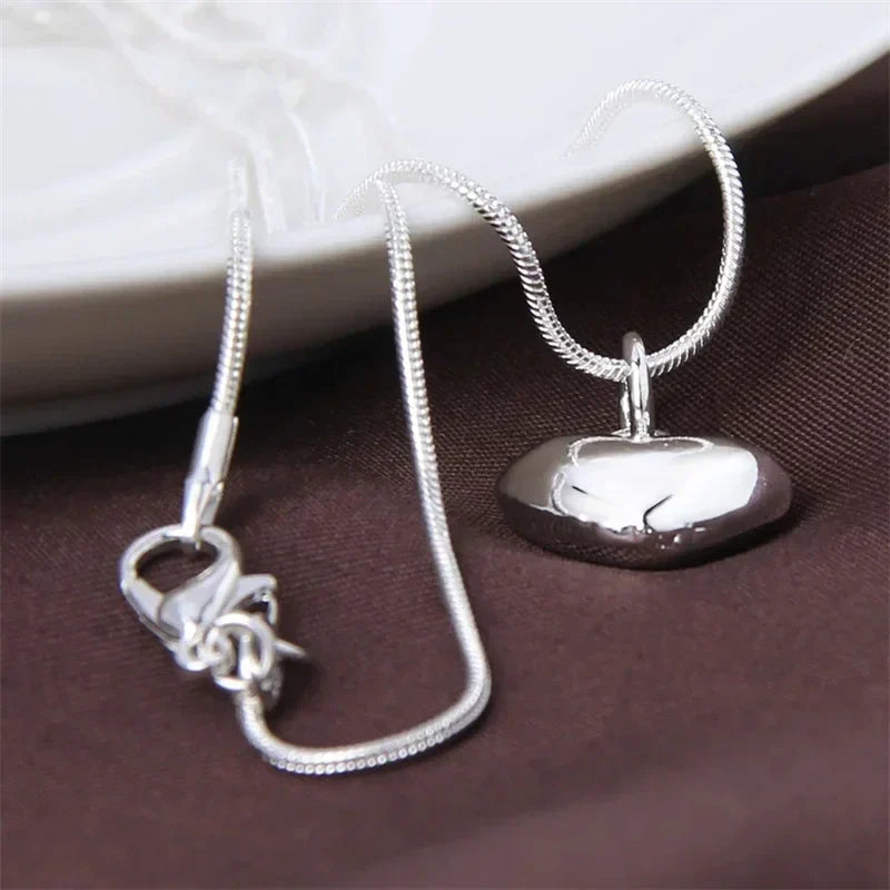Solid Small Heart Pendant Necklace in 925 Sterling Silver with Snake Chain for Women