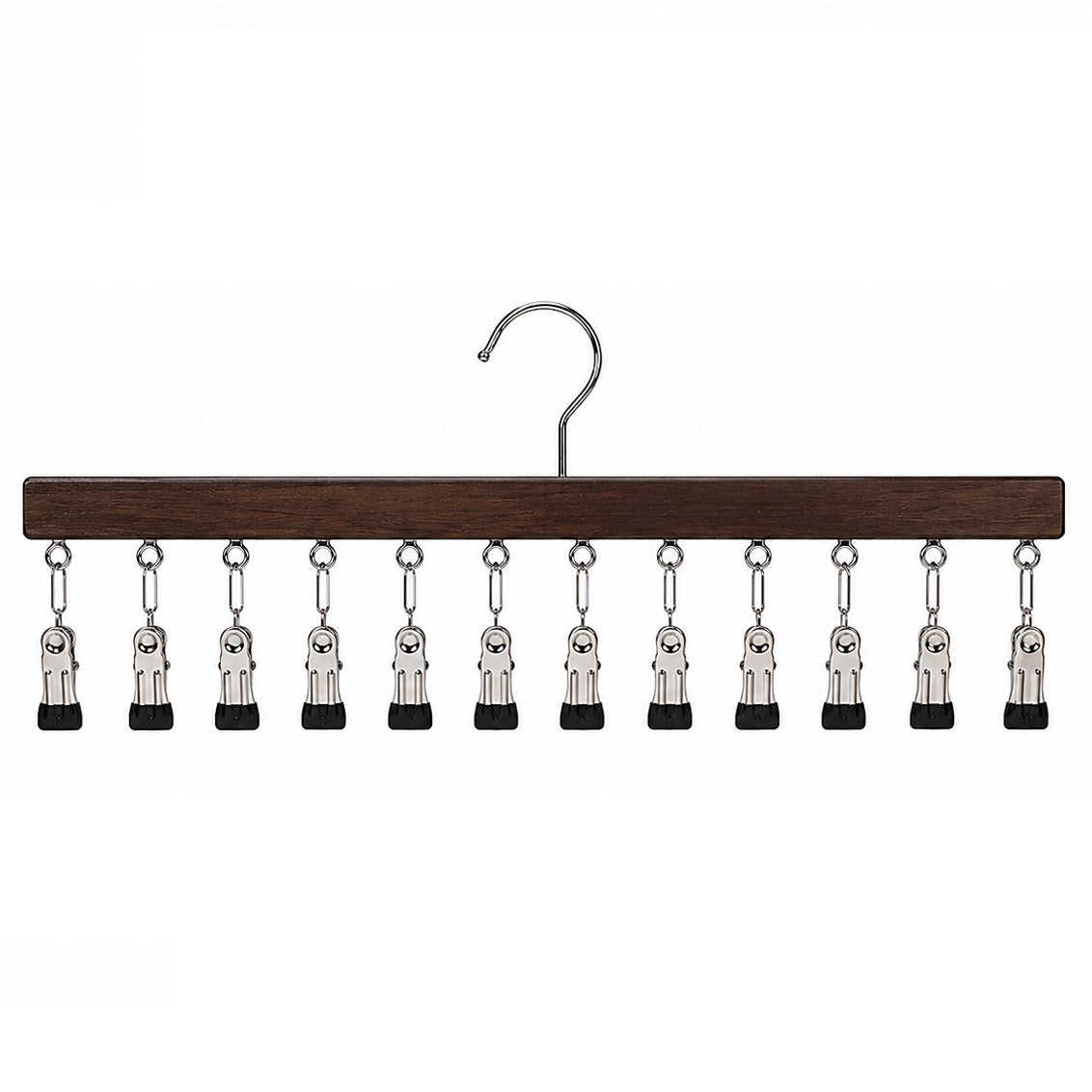Space-Saving Wooden Multi-Clip Clothes Hanger with 12 Clips