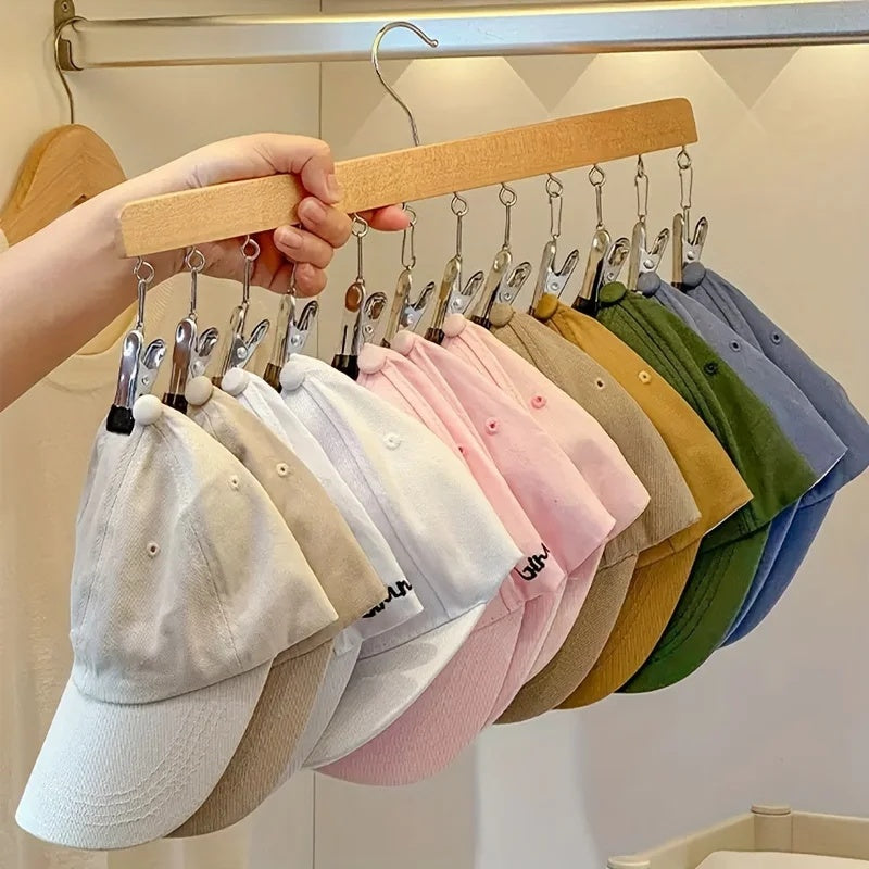 Space-Saving Wooden Multi-Clip Clothes Hanger with 12 Clips