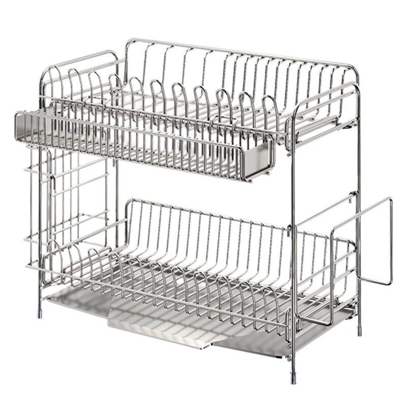 Stainless Steel Dish Rack with Draining Basket, 1–2 Tiers