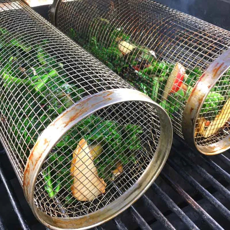 Stainless Steel Grill Basket - Rotating 360° for Even Cooking