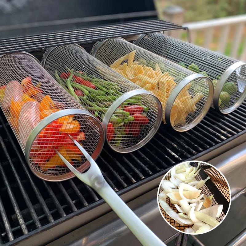 Stainless Steel Grill Basket - Rotating 360° for Even Cooking