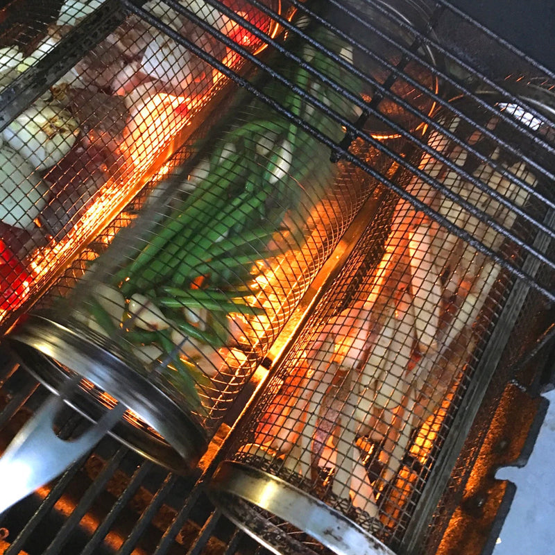 Stainless Steel Grill Basket - Rotating 360° for Even Cooking