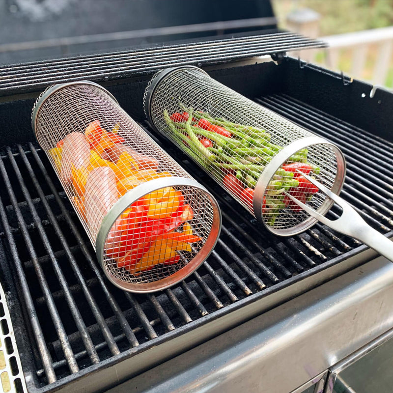 Stainless Steel Grill Basket - Rotating 360° for Even Cooking