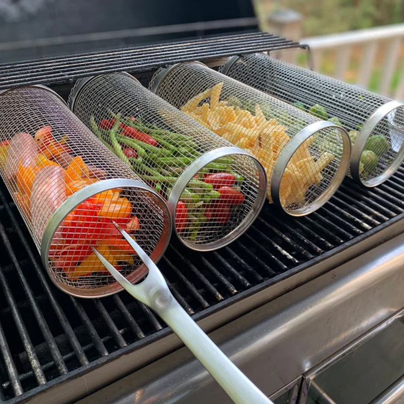 Stainless Steel Grill Basket - Rotating 360° for Even Cooking