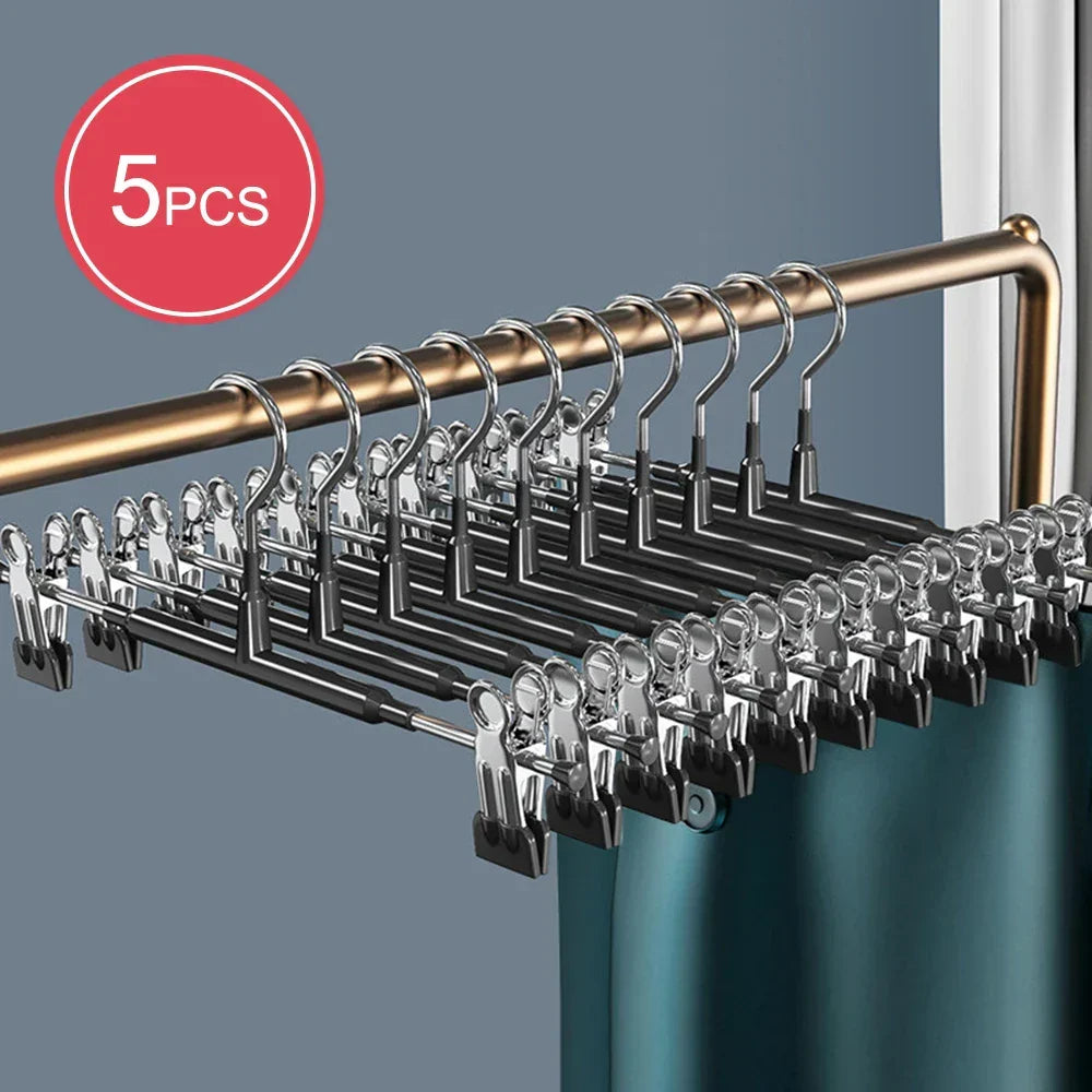 Stainless Steel Hangers with Clips - Adjustable, Non-Slip & Space-Saving for Skirts, Pants & Underwear