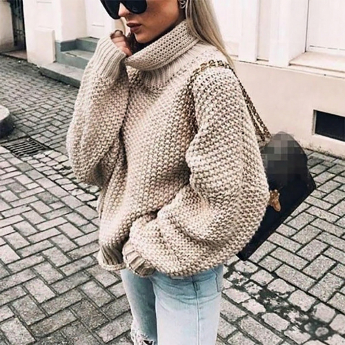 Stephanie | Women's Oversized Chunky Knit Turtleneck Sweater - Image 3
