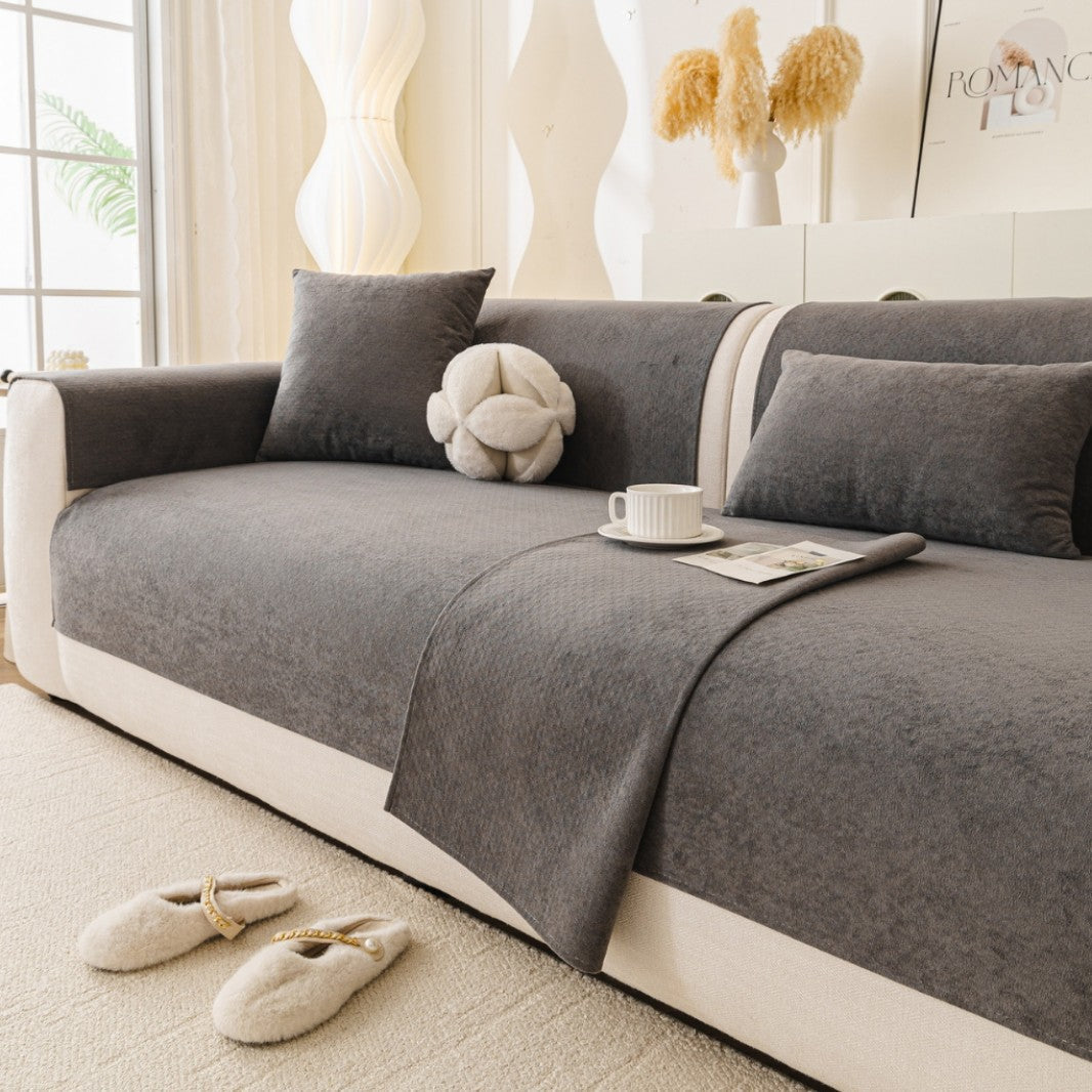 Stretch Fitted Reversible Sofa Slipcover with Non-Slip Backing and Plush Microfleece