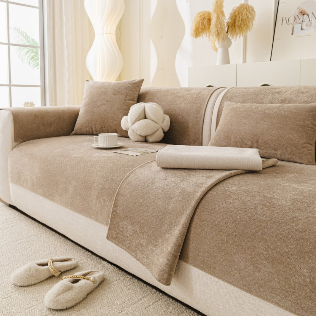 Stretch Fitted Reversible Sofa Slipcover with Non-Slip Backing and Plush Microfleece