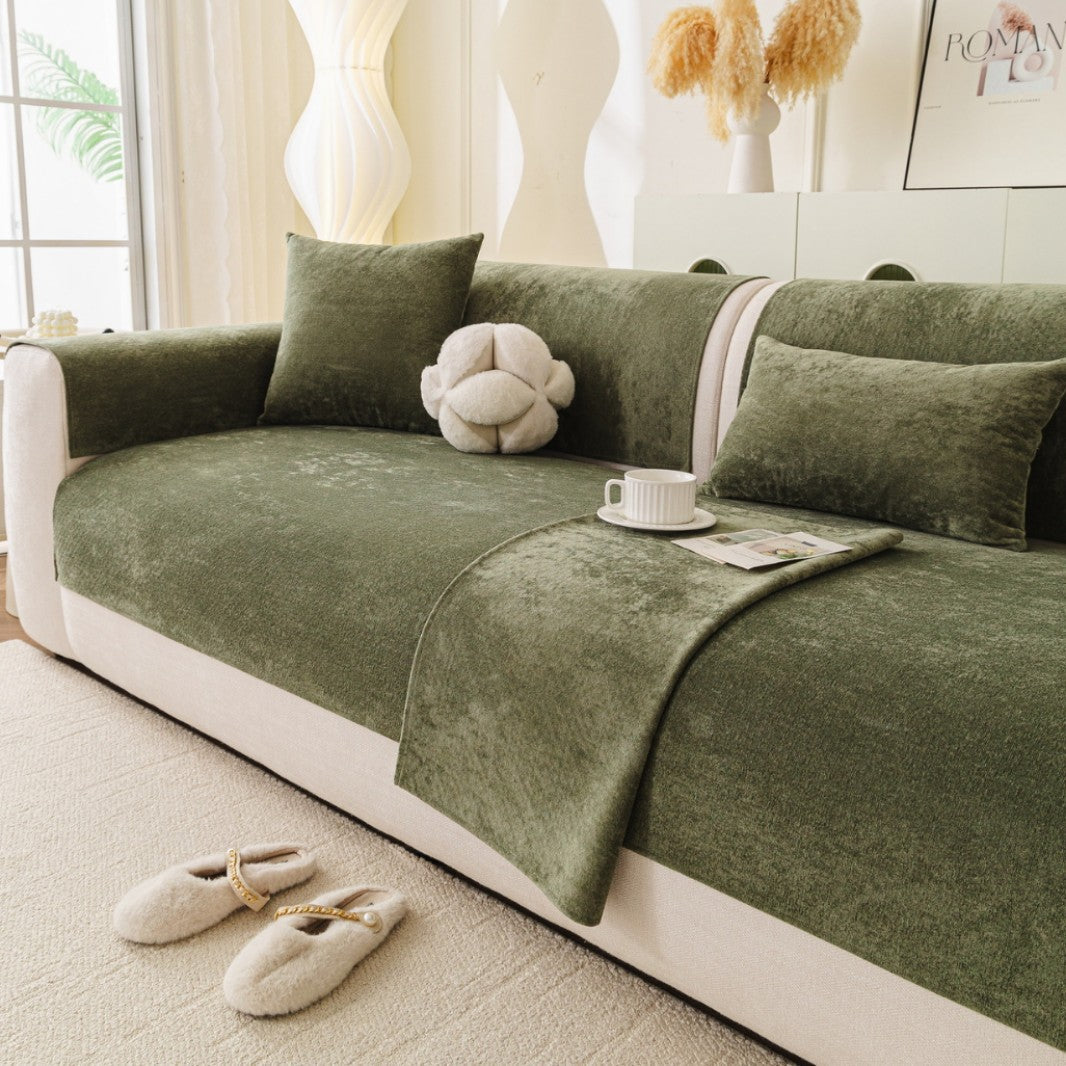 Stretch Fitted Reversible Sofa Slipcover with Non-Slip Backing and Plush Microfleece