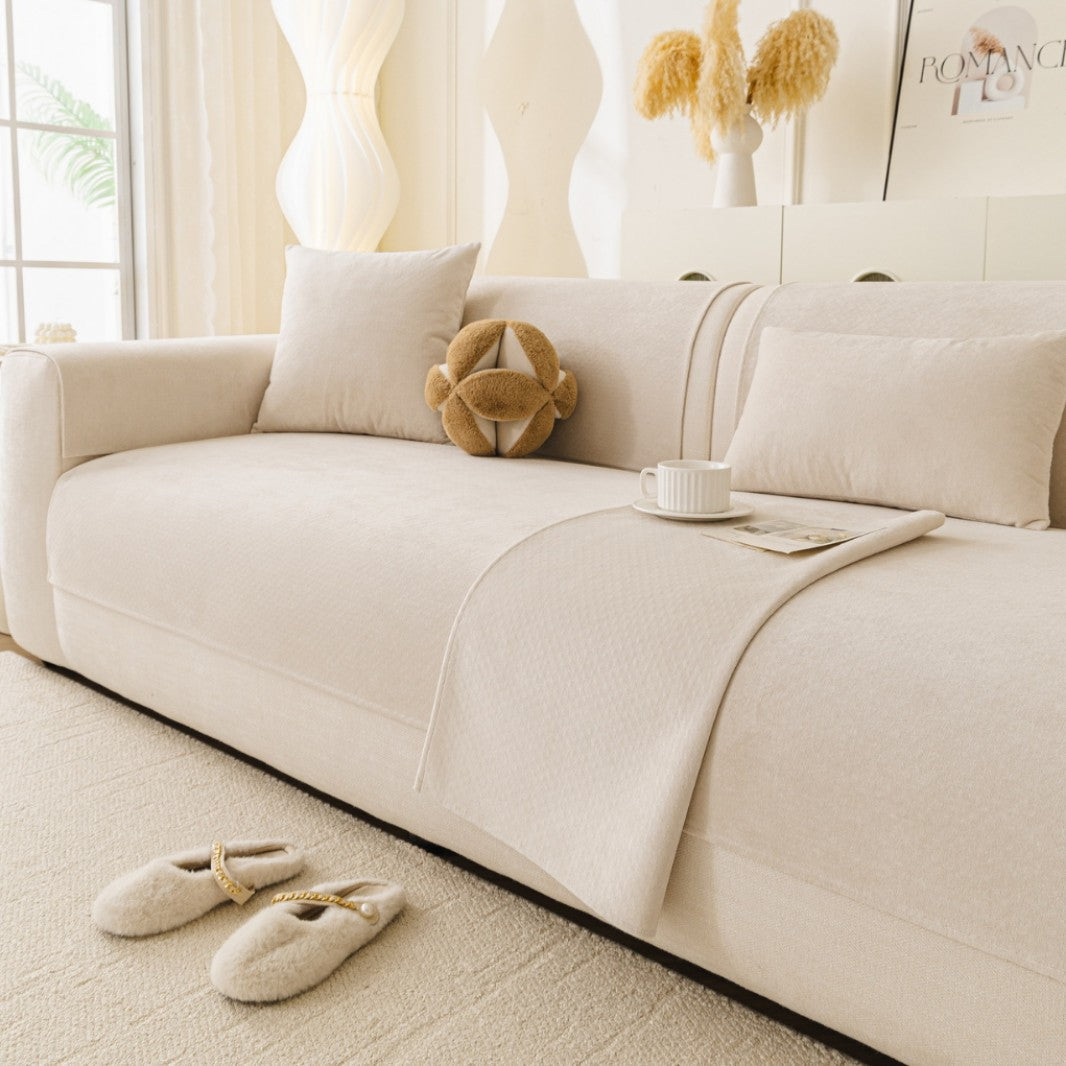 Stretch Fitted Reversible Sofa Slipcover with Non-Slip Backing and Plush Microfleece