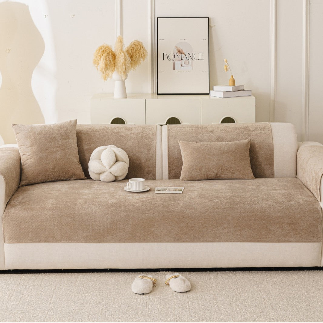 Stretch Fitted Reversible Sofa Slipcover with Non-Slip Backing and Plush Microfleece