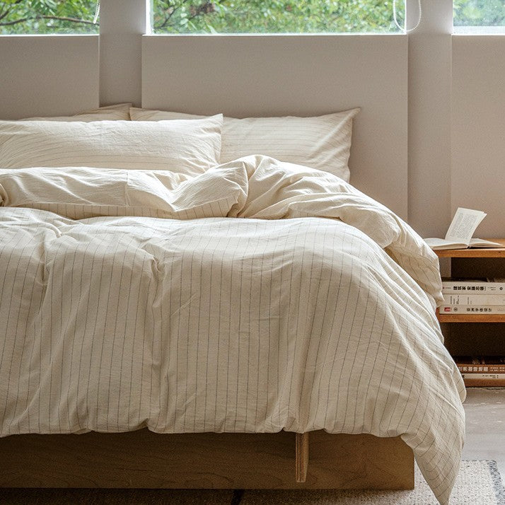 Striped Bedding Set in Washed Cotton Muslin