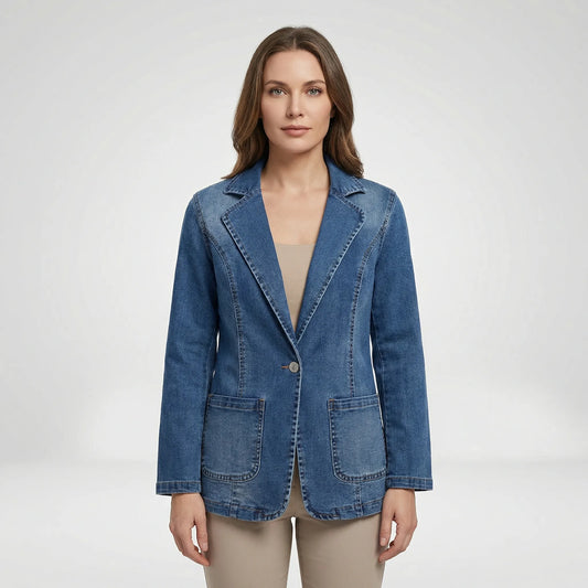 Structured Denim Blazer with Lapel Collar