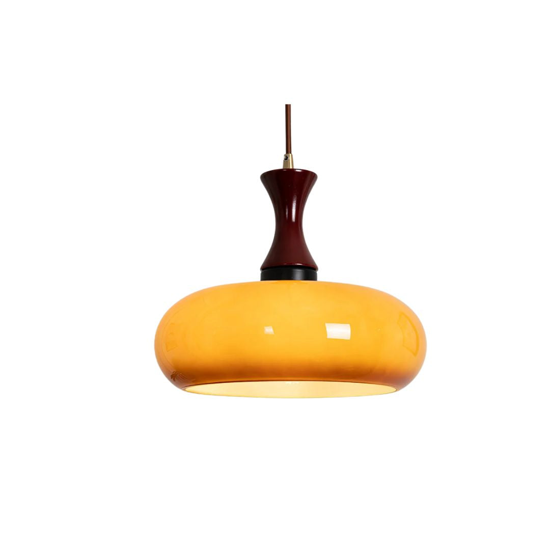 Stylish Hanging Lamp Made of Glass and Wood – Retro Lamp for Living Room and Dining Room, Universal, Cozy Light