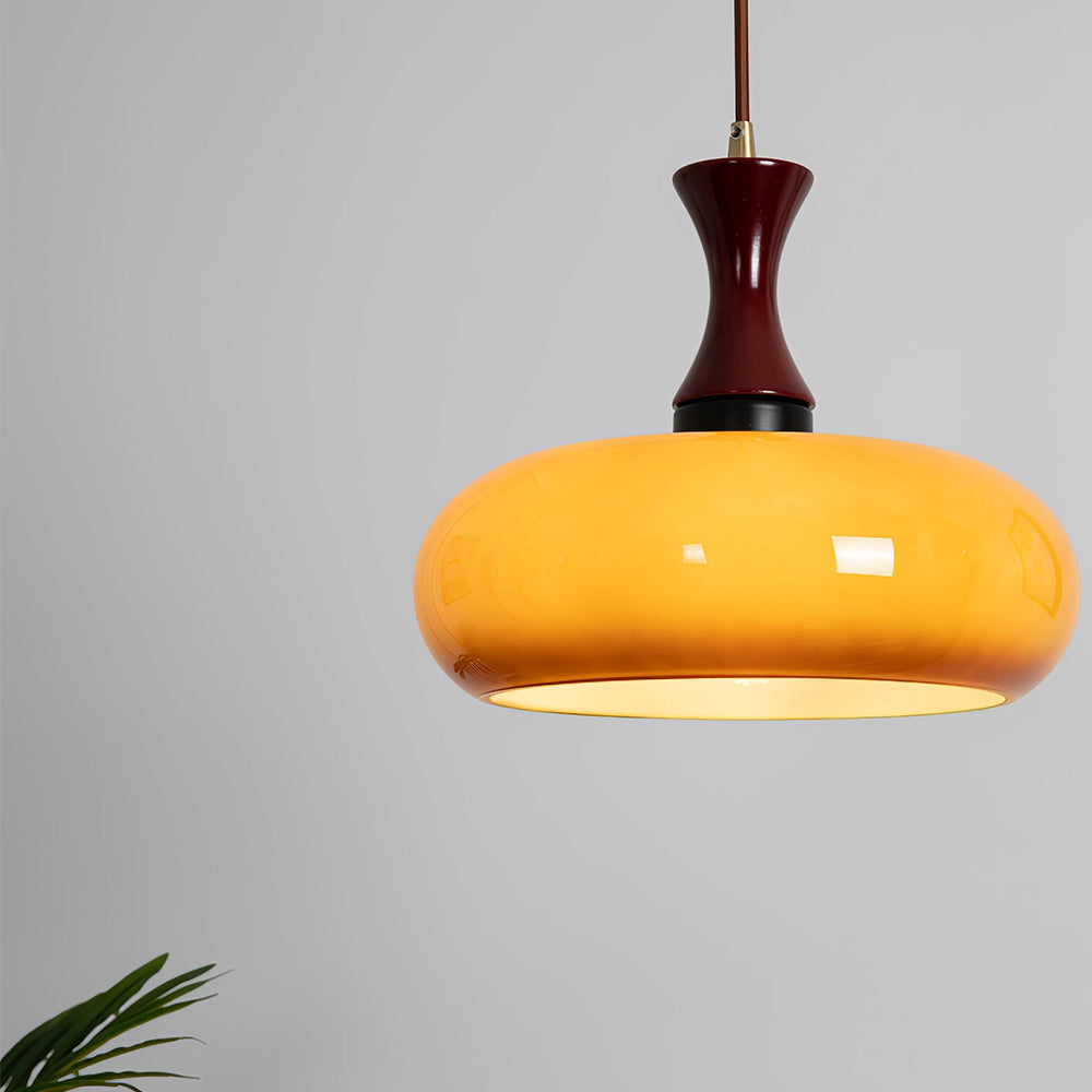 Stylish Hanging Lamp Made of Glass and Wood – Retro Lamp for Living Room and Dining Room, Universal, Cozy Light