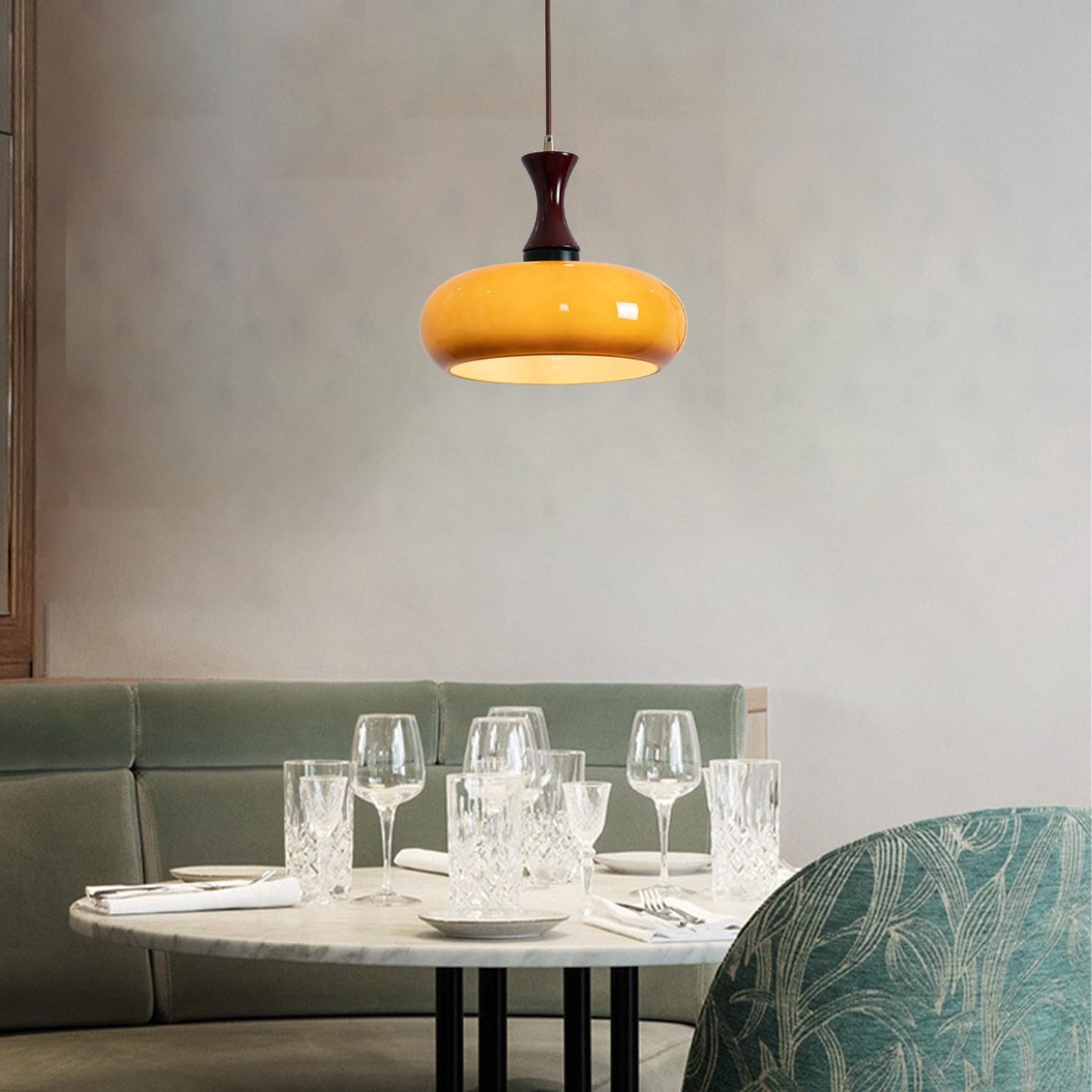 Stylish Hanging Lamp Made of Glass and Wood – Retro Lamp for Living Room and Dining Room, Universal, Cozy Light