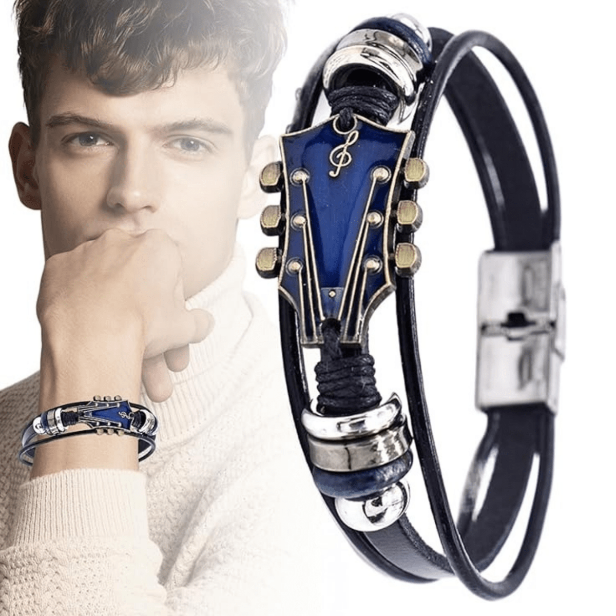 Stylish Leather Women's Bracelet with Guitar Pattern – Elegant Accessory for Music Lovers