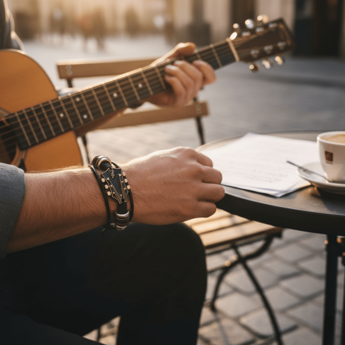 Stylish Leather Women's Bracelet with Guitar Pattern – Elegant Accessory for Music Lovers