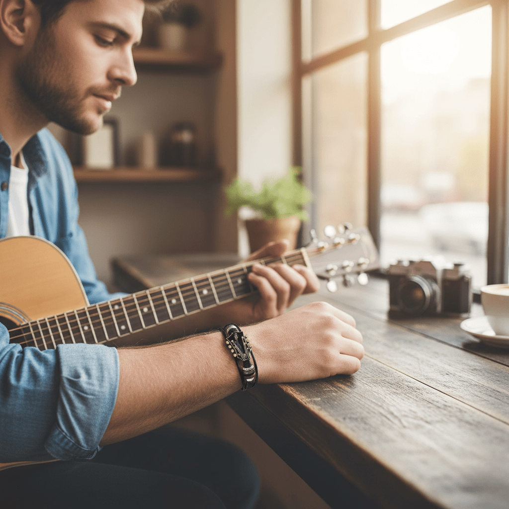 Stylish Leather Women's Bracelet with Guitar Pattern – Elegant Accessory for Music Lovers