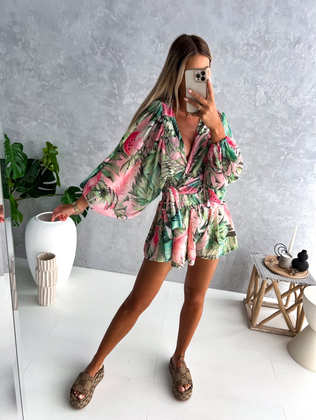 Image of Summer | Women's Tropical Print Wrap Top Two-Piece Set
