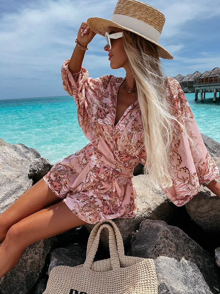 Image of Summer | Women's Tropical Print Wrap Top Two-Piece Set