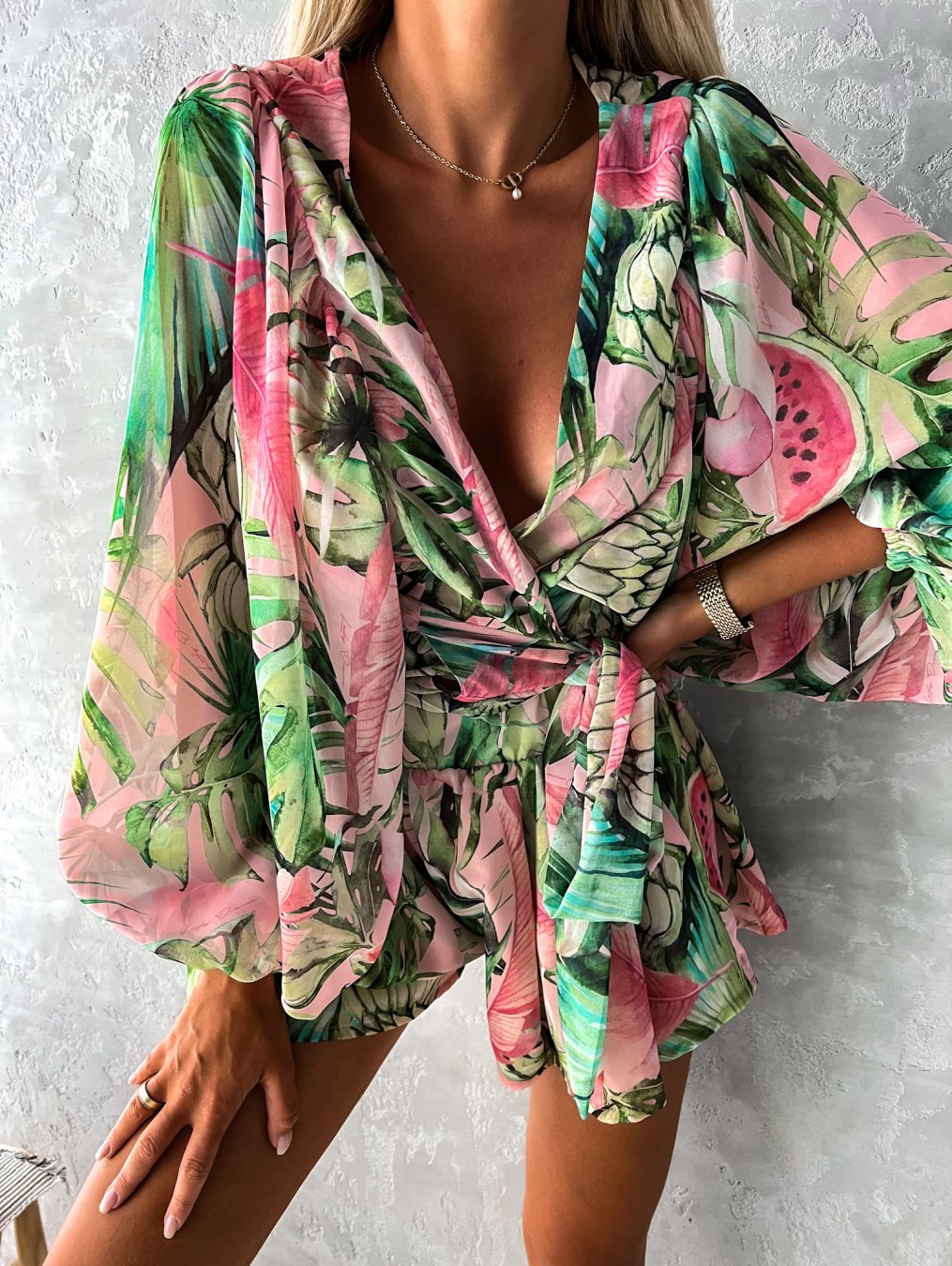 Image of Summer | Women's Tropical Print Wrap Top Two-Piece Set