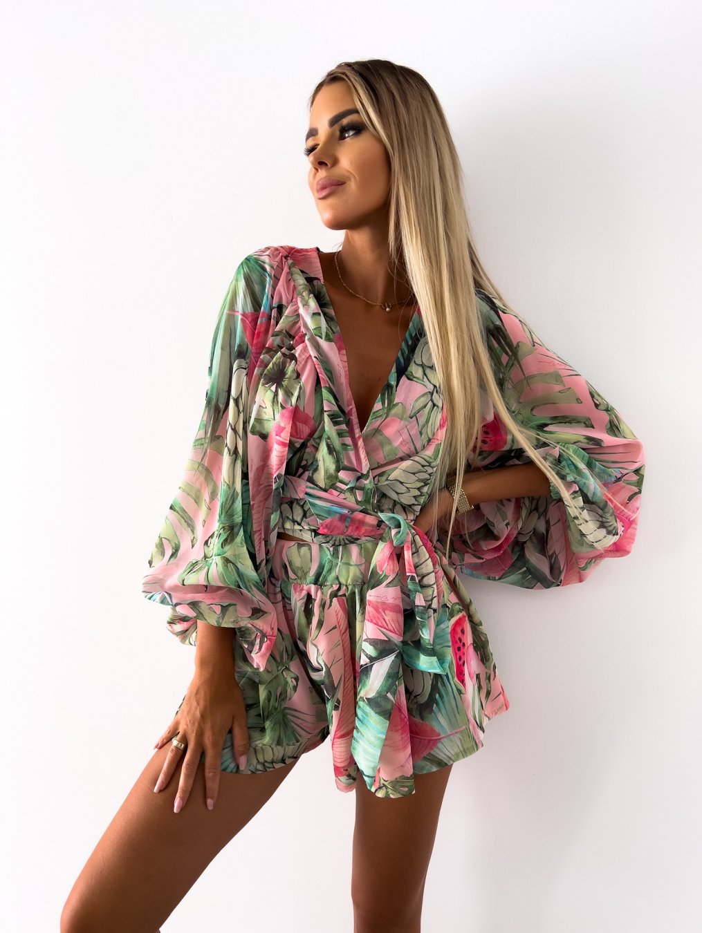 Image of Summer | Women's Tropical Print Wrap Top Two-Piece Set