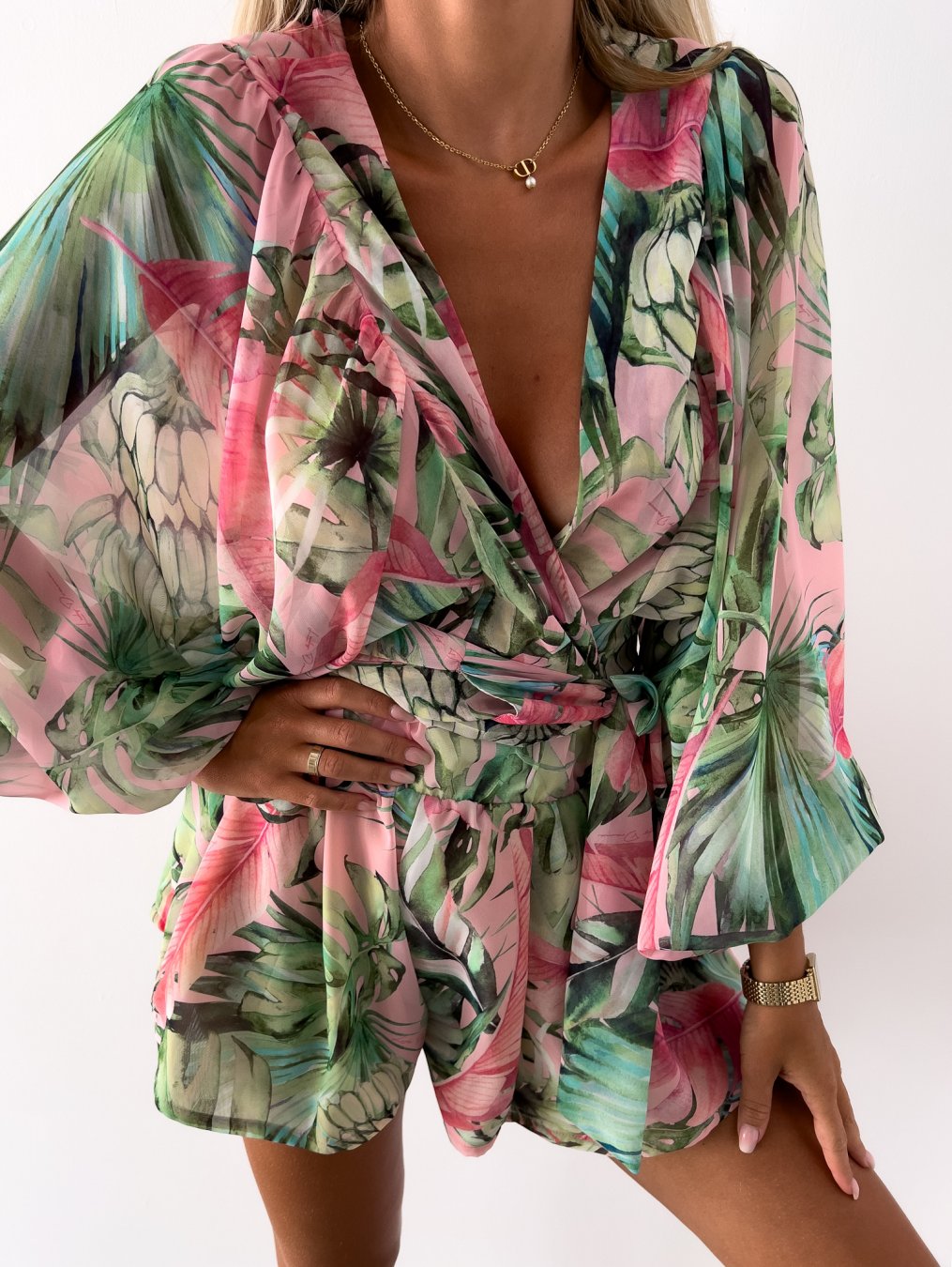 Image of Summer | Women's Tropical Print Wrap Top Two-Piece Set