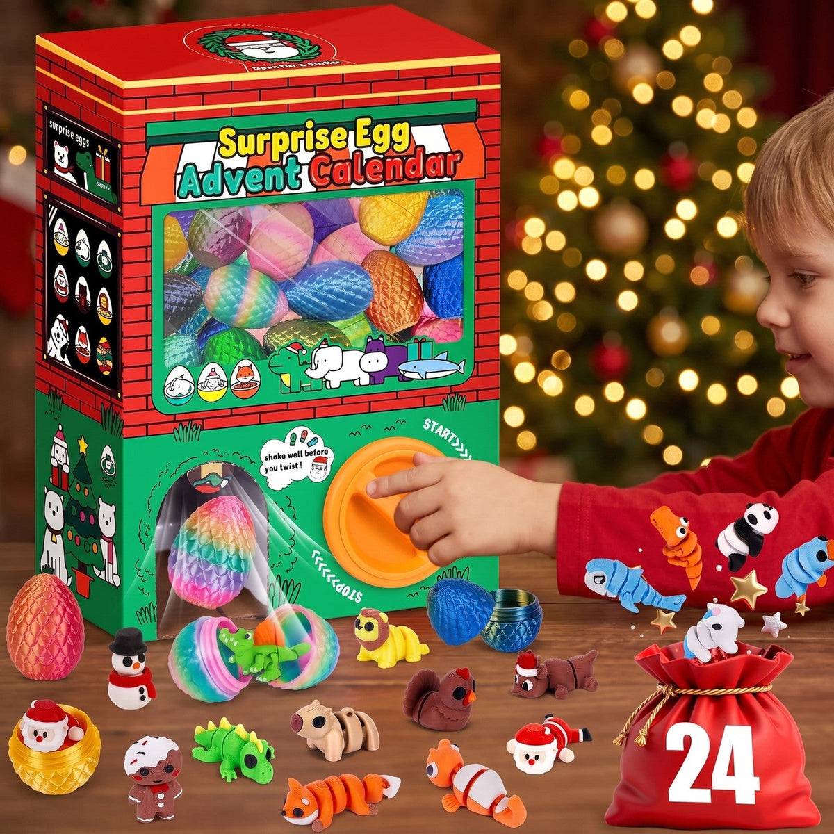Surprise Egg Gumball Machine Advent Calendar, 24 Flexible 3D Printed Figures