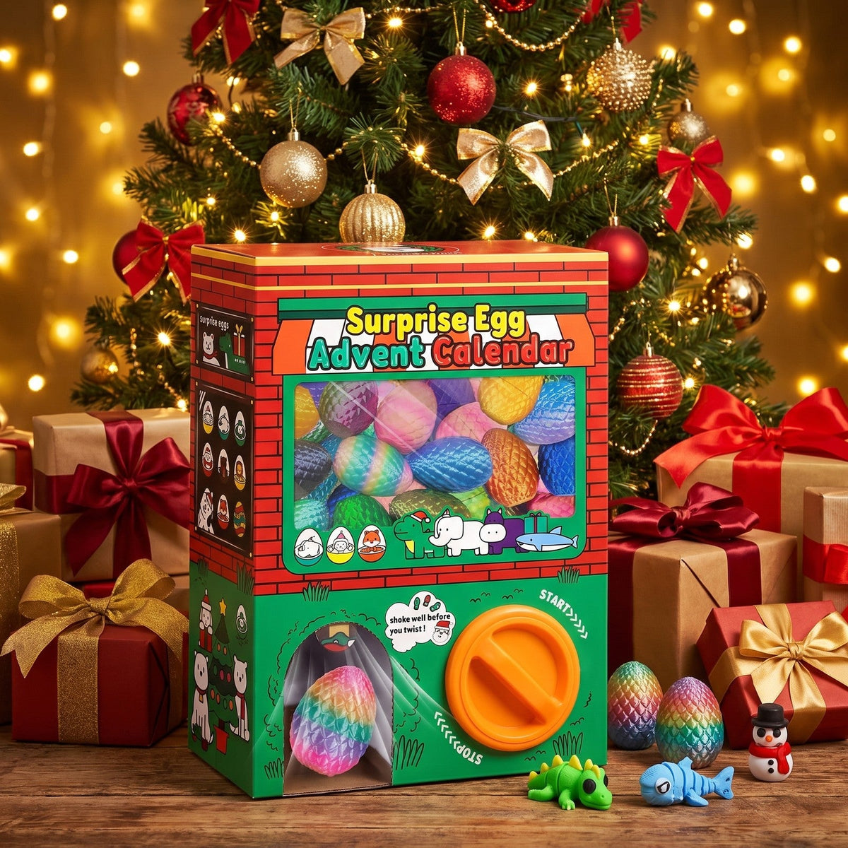 Surprise Egg Gumball Machine Advent Calendar, 24 Flexible 3D Printed Figures