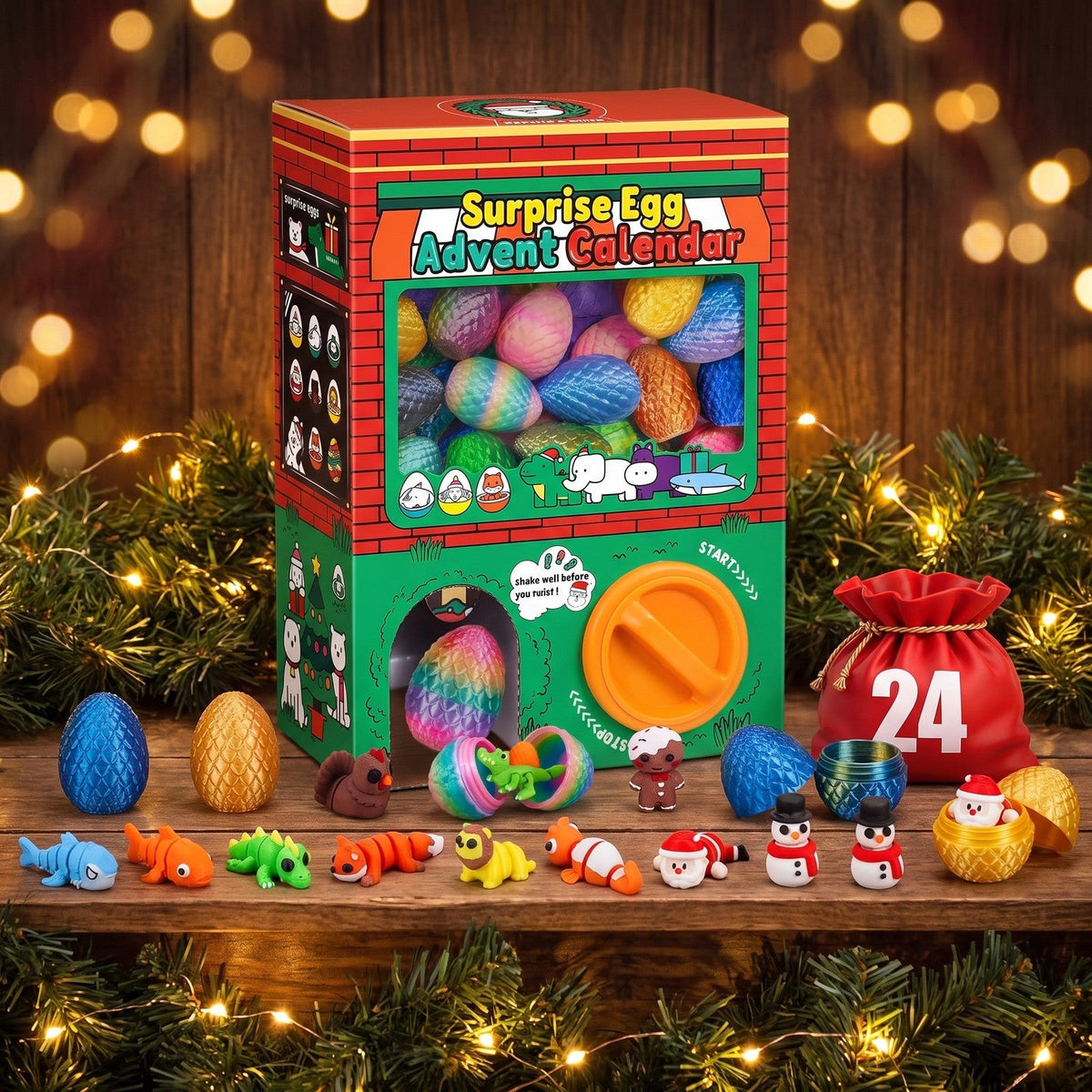Surprise Egg Gumball Machine Advent Calendar, 24 Flexible 3D Printed Figures