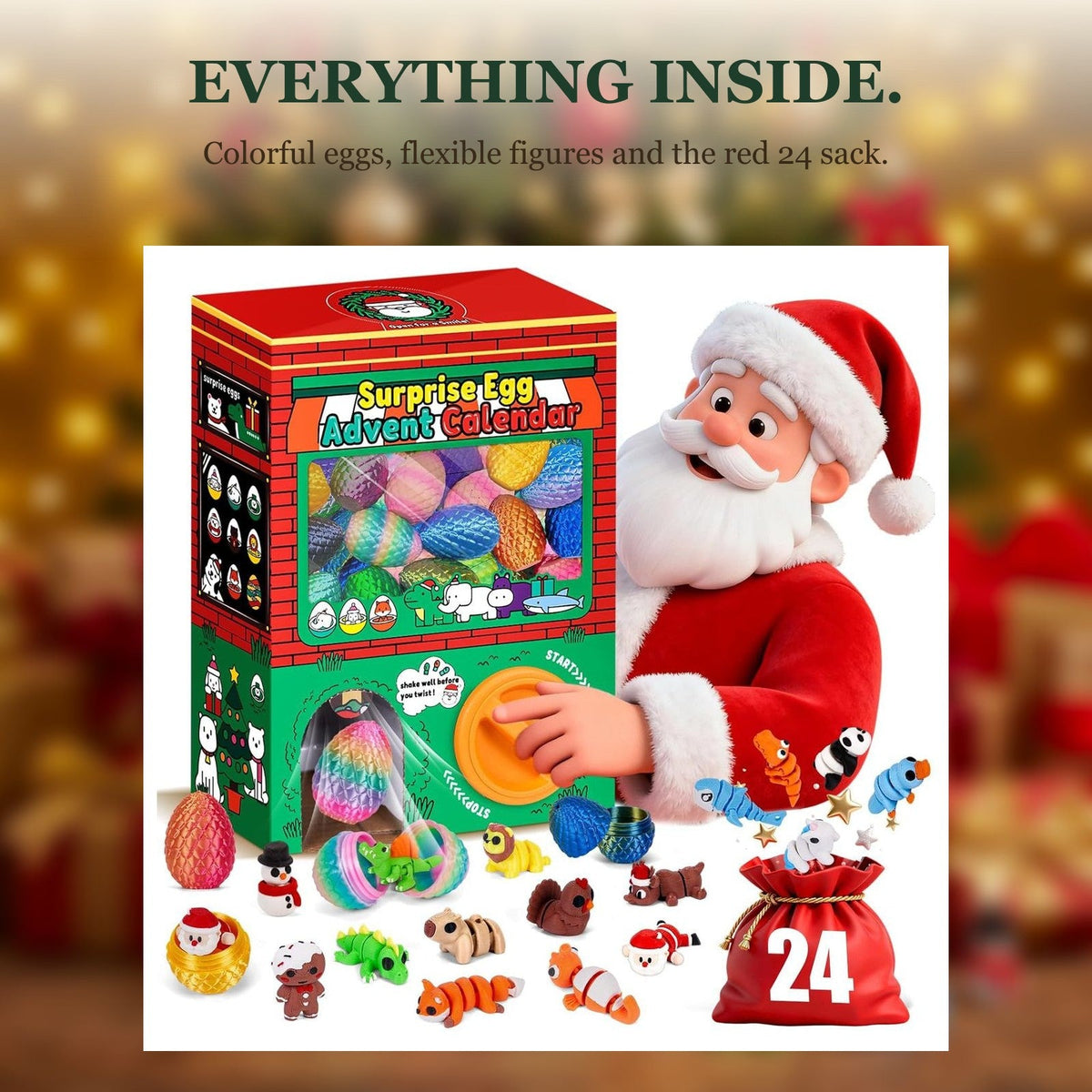 Surprise Egg Gumball Machine Advent Calendar, 24 Flexible 3D Printed Figures