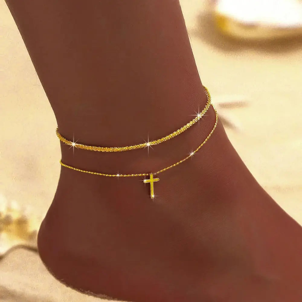 SusanSmith | Chic Silver/Gold Double Ankle Bracelet