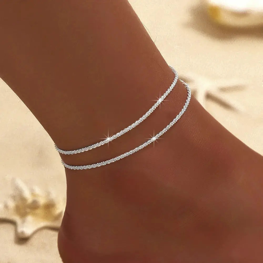 SusanSmith | Chic Silver/Gold Double Ankle Bracelet