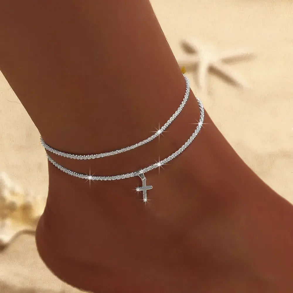 SusanSmith | Chic Silver/Gold Double Ankle Bracelet