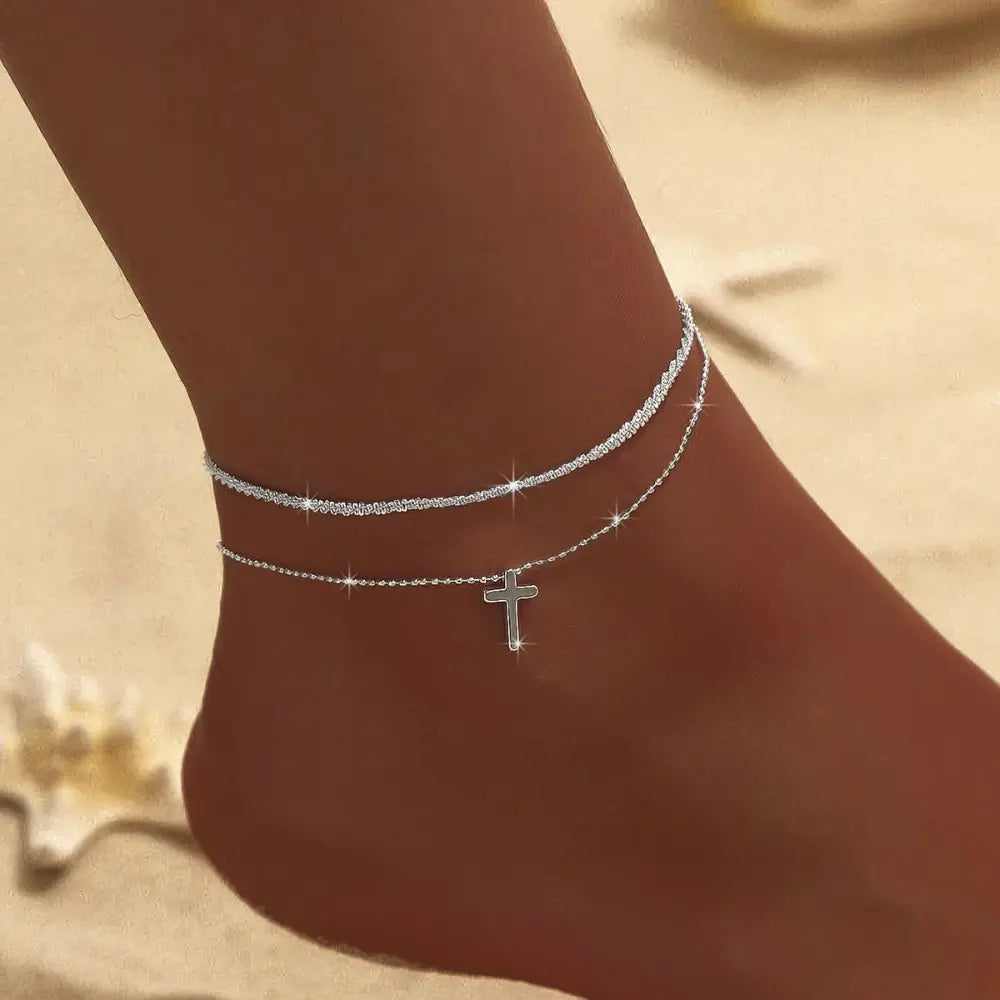 SusanSmith | Chic Silver/Gold Double Ankle Bracelet