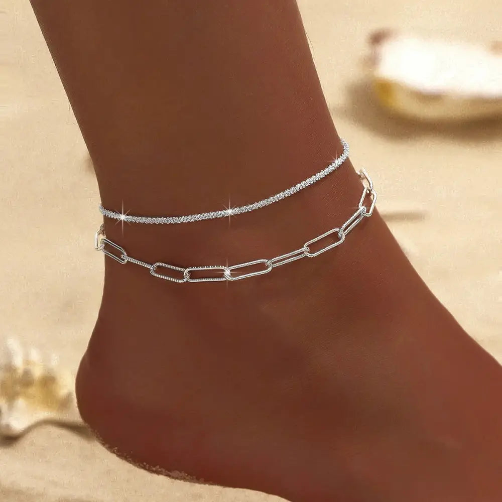 SusanSmith | Chic Silver/Gold Double Ankle Bracelet
