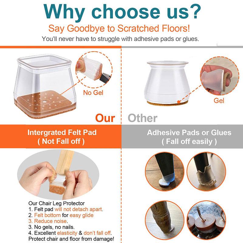 SusanSmith | Clear Silicone Chair Leg Caps with Integrated Felt Pads