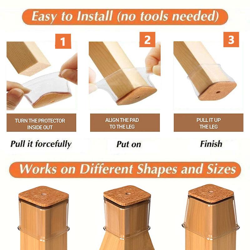 SusanSmith | Clear Silicone Chair Leg Caps with Integrated Felt Pads