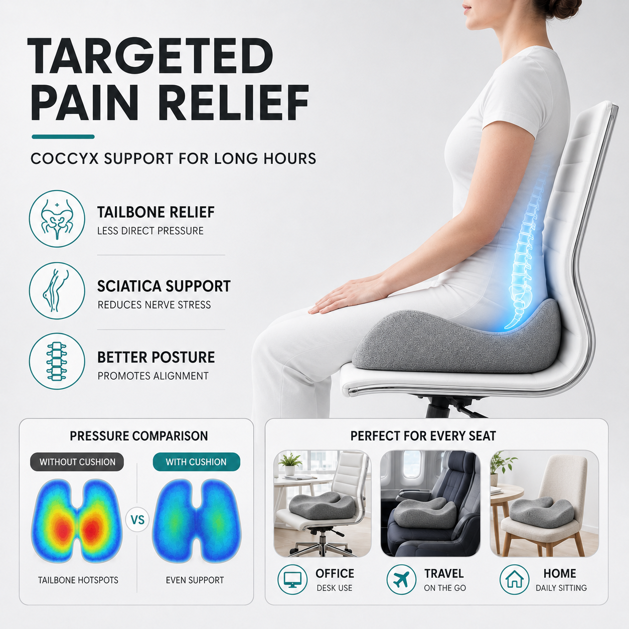 SusanSmith | CoccySoothe Orthopedic Contoured Seat Cushion