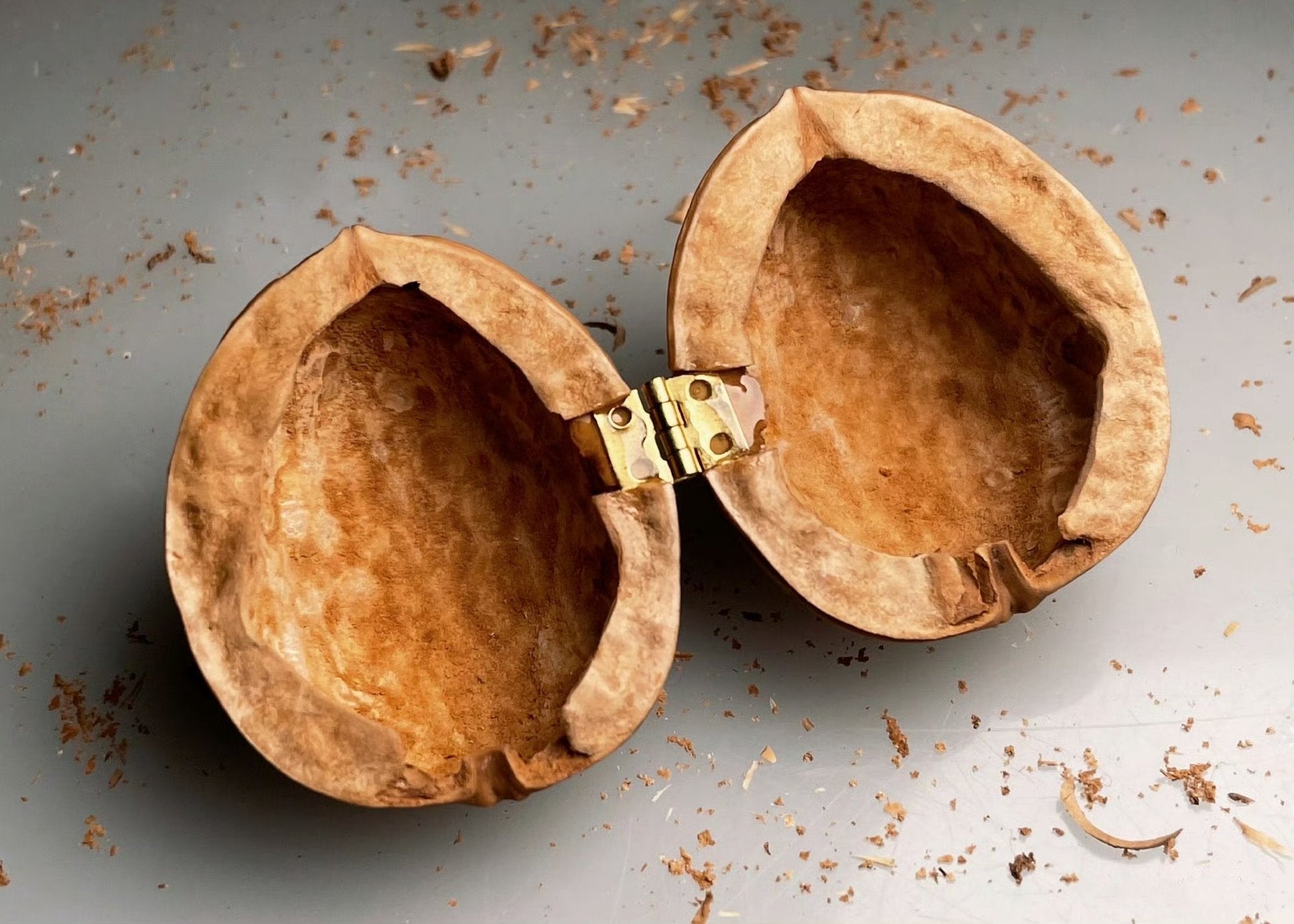 SusanSmith | Handmade Walnut Shell Doll House - Mini Library, Tiny World Inside Walnuts