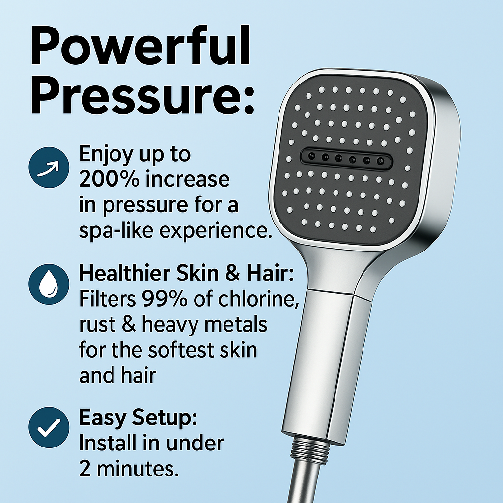 SusanSmith | High-Pressure Shower Head | Turbo-Boost Technology & Advanced Filtration for Healthier Skin and Hair